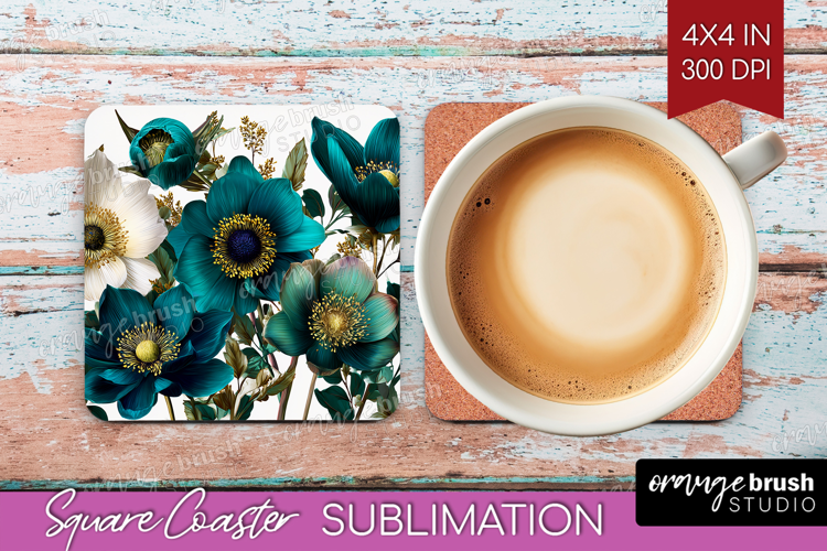 3D Flowers Square Coaster - Summer Coaster PNG Sublimation