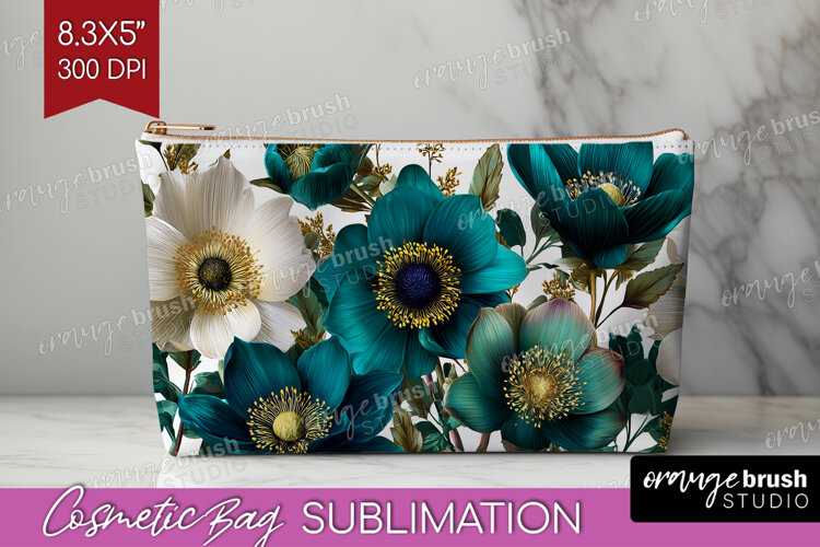 3D Flowers Cosmetic Bag - Summer Makeup Bag PNG Sublimation example image 1