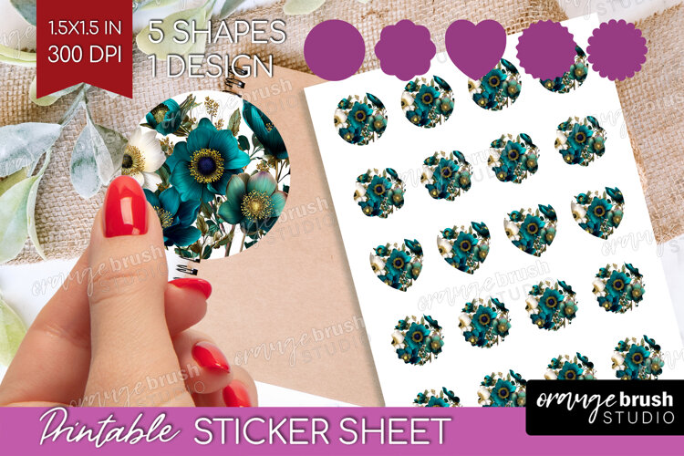 3D Flowers Round Sticker - Summer Printable Sticker Sheet example image 1