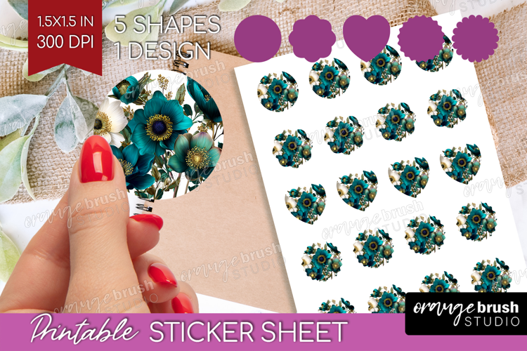 3D Flowers Round Sticker - Summer Printable Sticker Sheet
