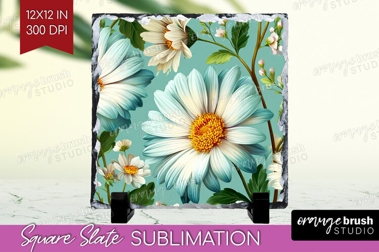 3D Flowers Slate PNG - Summer Square Slate Sublimation example image 1