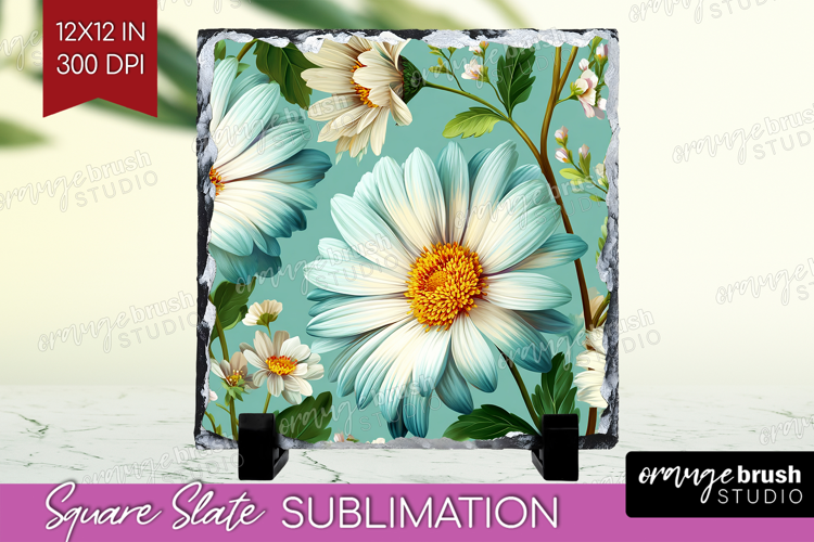 3D Flowers Slate PNG - Summer Square Slate Sublimation