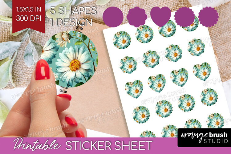 3D Flowers Round Sticker - Summer Printable Sticker Sheet example image 1