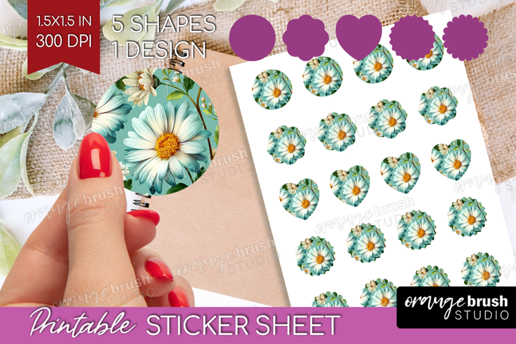 3D Flowers Round Sticker - Summer Printable Sticker Sheet