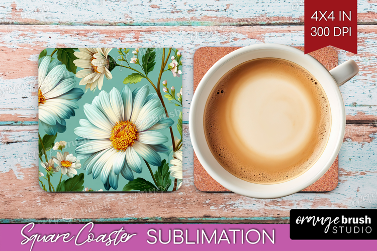 3D Flowers Square Coaster - Summer Coaster PNG Sublimation