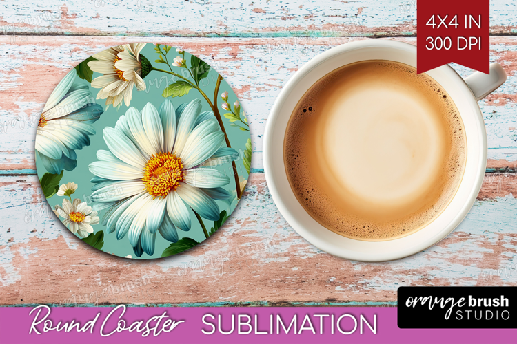 3D Flowers Round Coaster - Summer Coaster PNG Sublimation