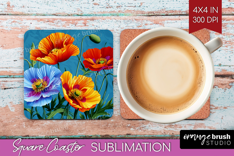 3D Flowers Square Coaster - Summer Coaster PNG Sublimation