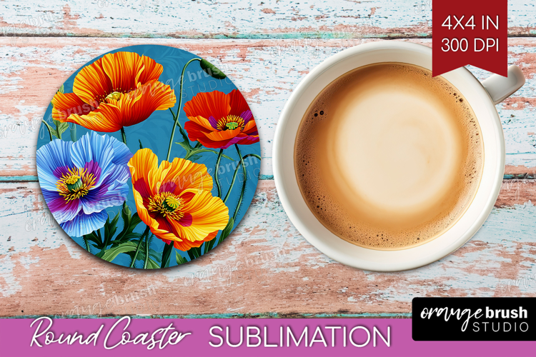3D Flowers Round Coaster - Summer Coaster PNG Sublimation