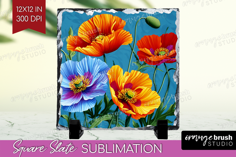 3D Flowers Slate PNG - Summer Square Slate Sublimation