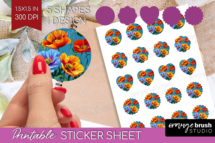 3D Flowers Round Sticker - Summer Printable Sticker Sheet