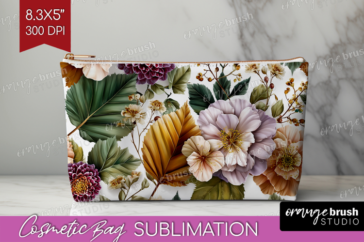 3D Flowers Cosmetic Bag - Summer Makeup Bag PNG Sublimation