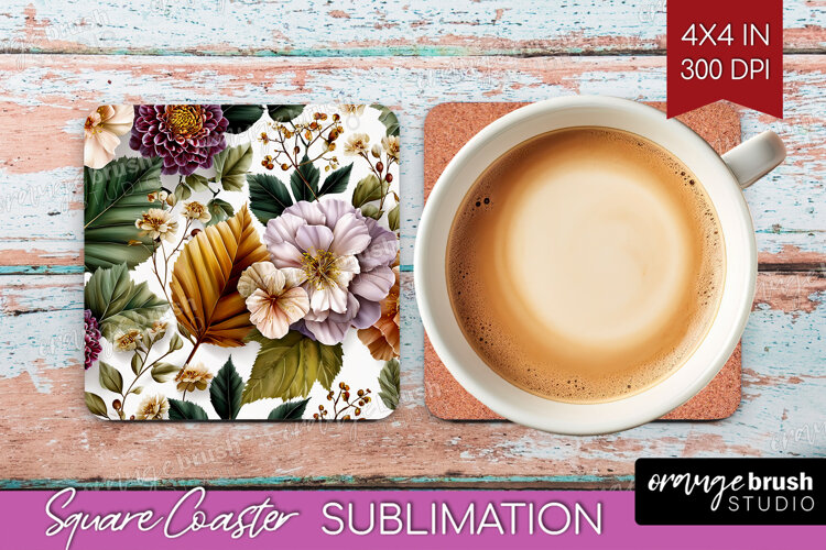 3D Flowers Square Coaster - Summer Coaster PNG Sublimation example image 1