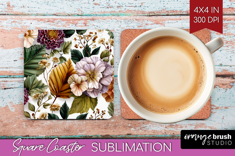 3D Flowers Square Coaster - Summer Coaster PNG Sublimation