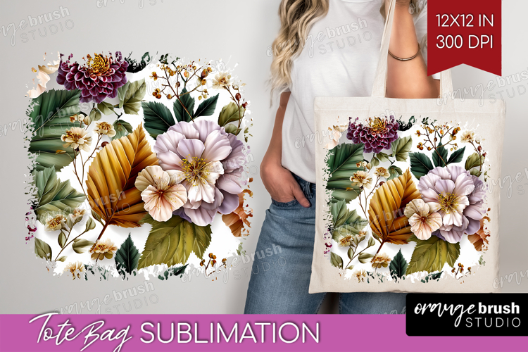 3D Flowers Tote Bag - Summer Tote Bag PNG Sublimation