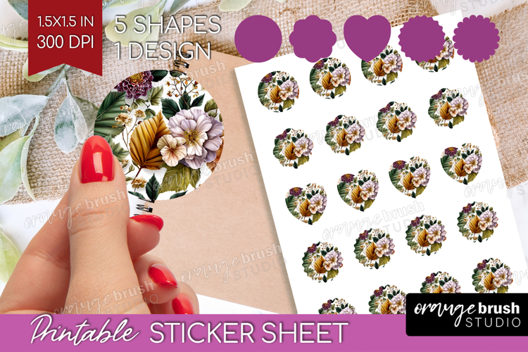 3D Flowers Round Sticker - Summer Printable Sticker Sheet