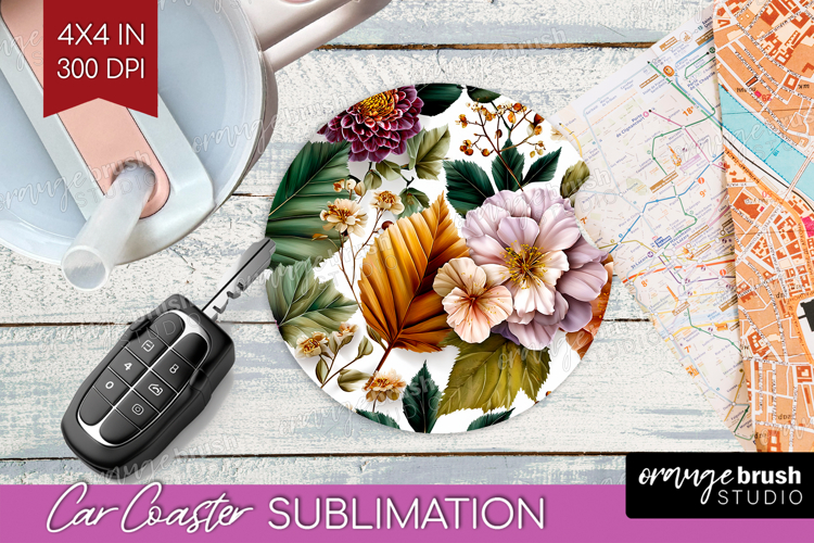 3D Flowers Car Coaster - Summer Coaster PNG Sublimation