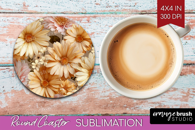 3D Flowers Round Coaster - Summer Coaster PNG Sublimation