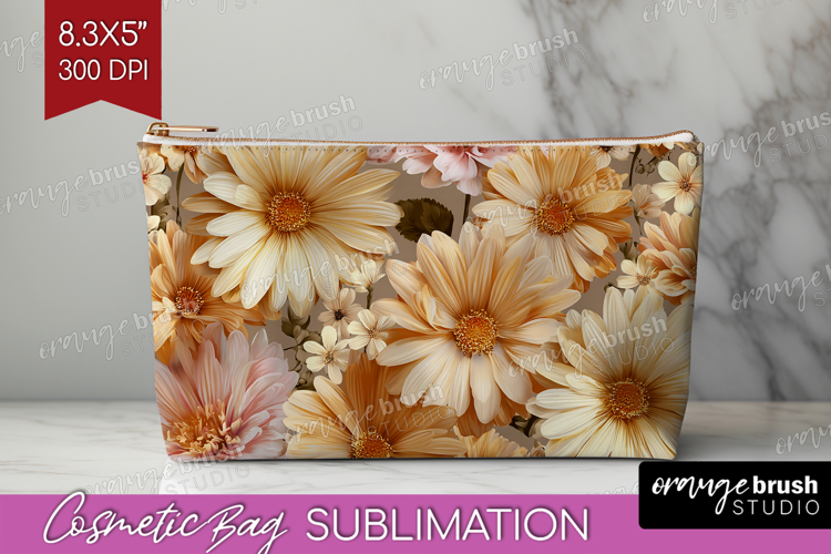 3D Flowers Cosmetic Bag - Summer Makeup Bag PNG Sublimation