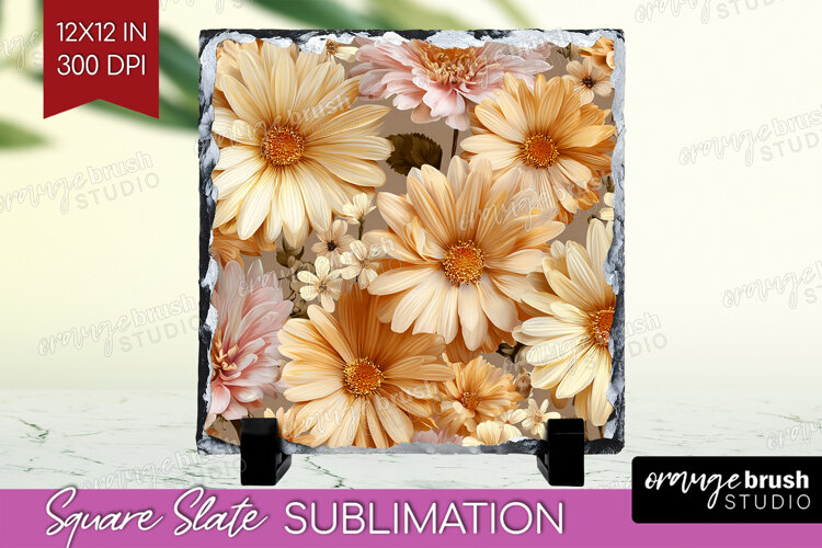 3D Flowers Slate PNG - Summer Square Slate Sublimation example image 1