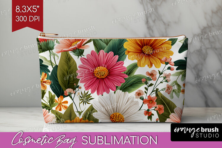 3D Flowers Cosmetic Bag - Summer Makeup Bag PNG Sublimation example image 1