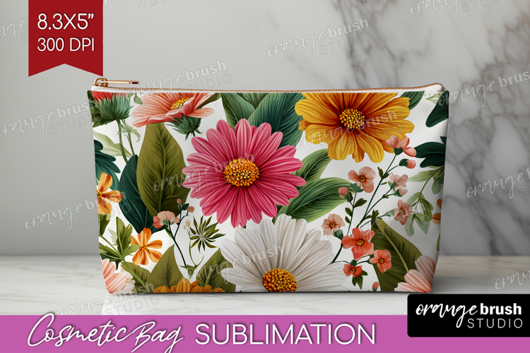 3D Flowers Cosmetic Bag - Summer Makeup Bag PNG Sublimation