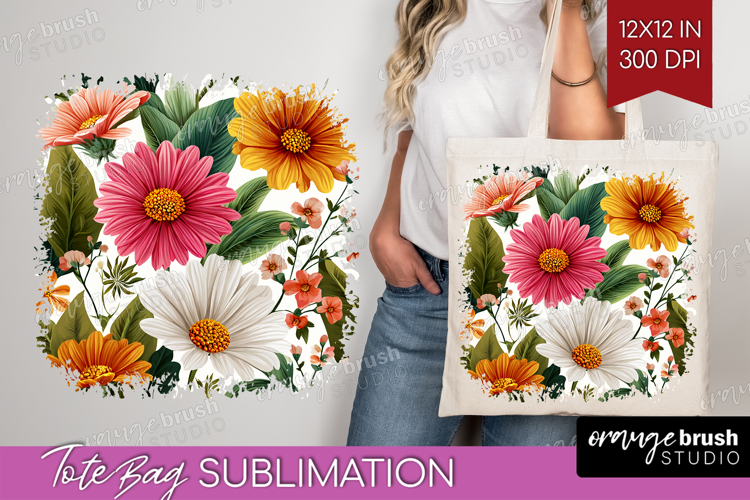 3D Flowers Tote Bag - Summer Tote Bag PNG Sublimation
