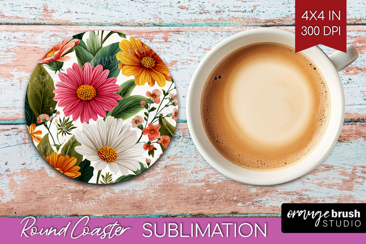 3D Flowers Round Coaster - Summer Coaster PNG Sublimation example image 1