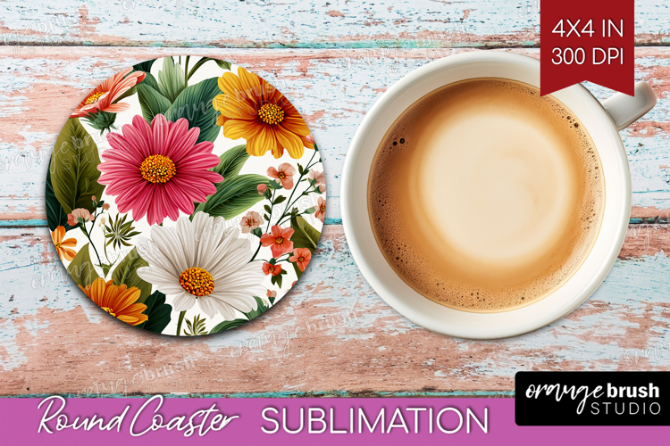 3D Flowers Round Coaster - Summer Coaster PNG Sublimation