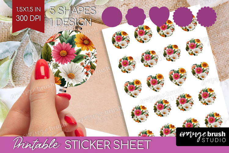 3D Flowers Round Sticker - Summer Printable Sticker Sheet