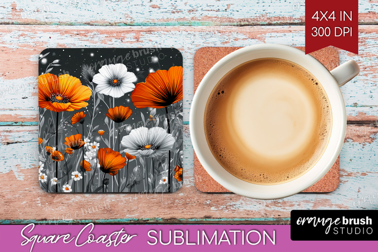 3D Flowers Square Coaster - Summer Coaster PNG Sublimation