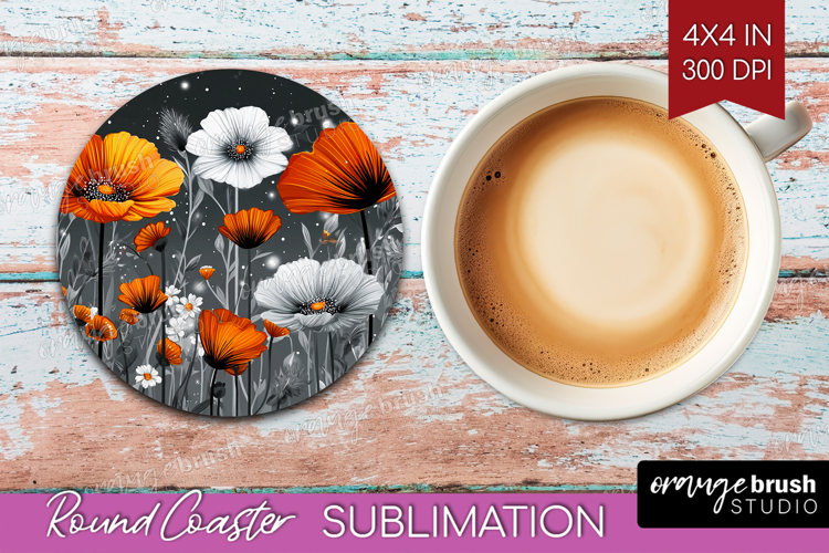 3D Flowers Round Coaster - Summer Coaster PNG Sublimation
