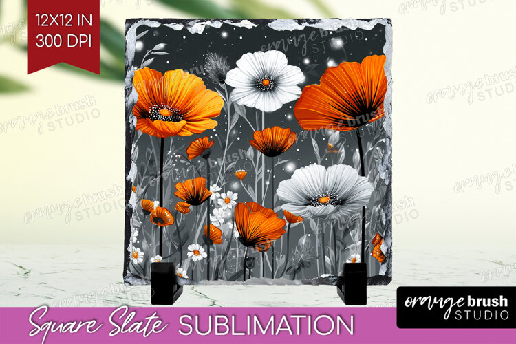 3D Flowers Slate PNG - Summer Square Slate Sublimation example image 1
