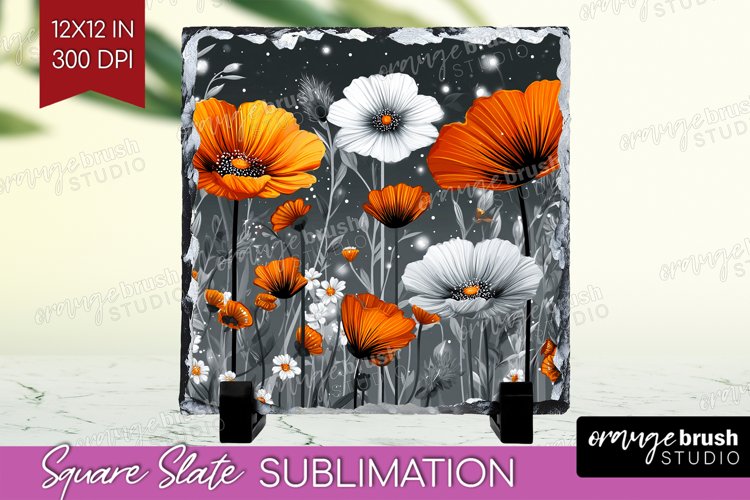 3D Flowers Slate PNG - Summer Square Slate Sublimation