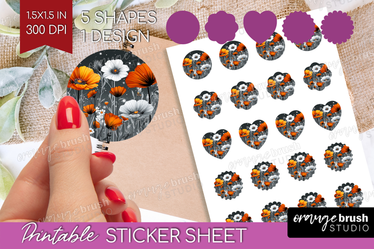 3D Flowers Round Sticker - Summer Printable Sticker Sheet