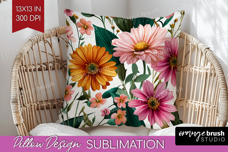3D Flowers Pillow Sublimation - Summer Pillow Cover PNG example image 1