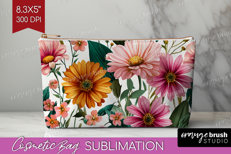 3D Flowers Cosmetic Bag - Summer Makeup Bag PNG Sublimation