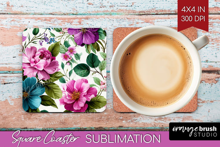 3D Flowers Square Coaster - Summer Coaster PNG Sublimation