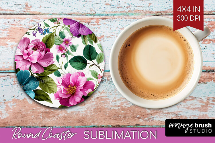 3D Flowers Round Coaster - Summer Coaster PNG Sublimation example image 1
