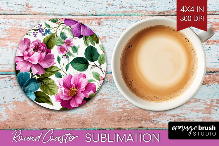 3D Flowers Round Coaster - Summer Coaster PNG Sublimation