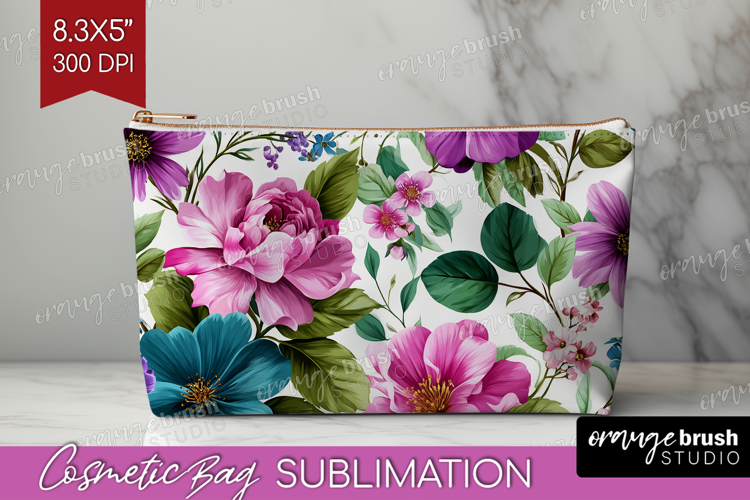 3D Flowers Cosmetic Bag - Summer Makeup Bag PNG Sublimation