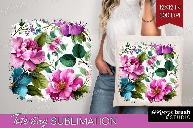 3D Flowers Tote Bag - Summer Tote Bag PNG Sublimation