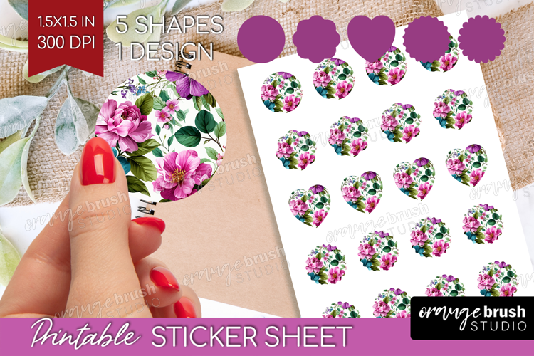3D Flowers Round Sticker - Summer Printable Sticker Sheet