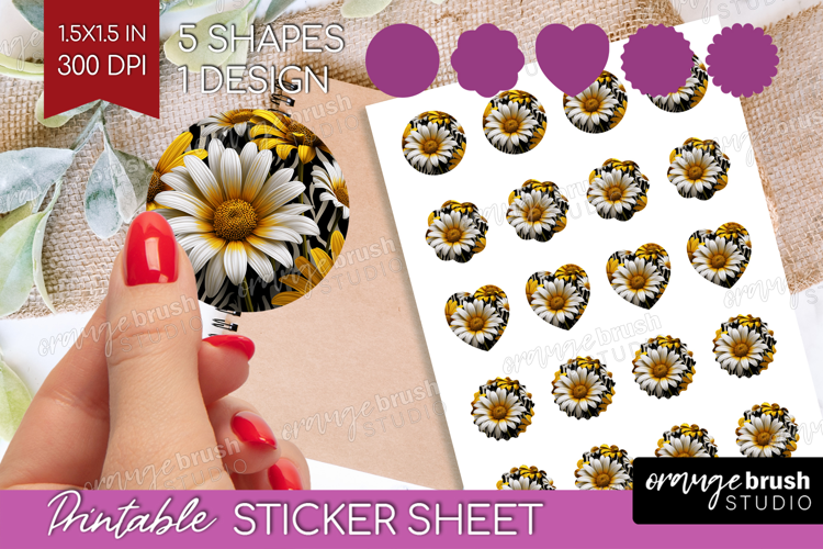 3D Flowers Round Sticker - Summer Printable Sticker Sheet