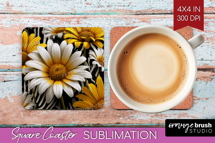 3D Flowers Square Coaster - Summer Coaster PNG Sublimation