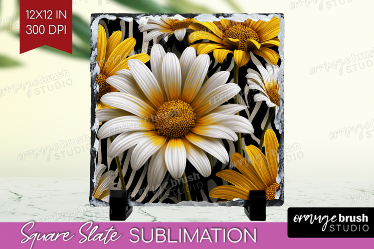 3D Flowers Slate PNG - Summer Square Slate Sublimation