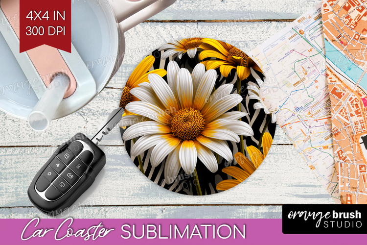 3D Flowers Car Coaster - Summer Coaster PNG Sublimation