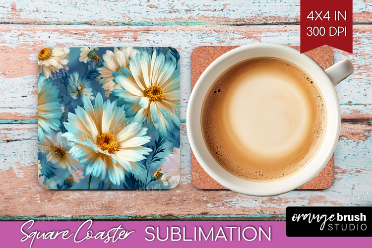 3D Flowers Square Coaster - Summer Coaster PNG Sublimation