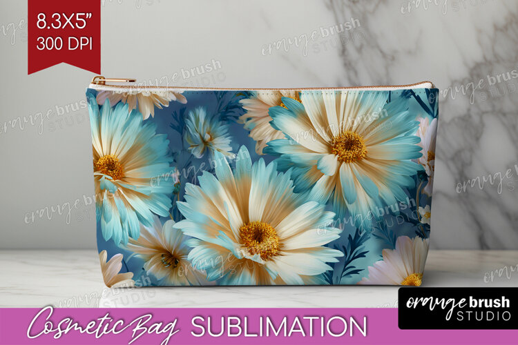 3D Flowers Cosmetic Bag - Summer Makeup Bag PNG Sublimation example image 1