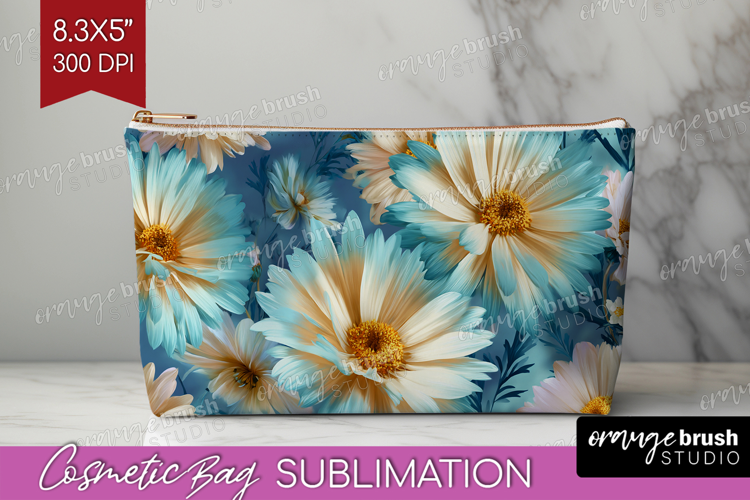 3D Flowers Cosmetic Bag - Summer Makeup Bag PNG Sublimation