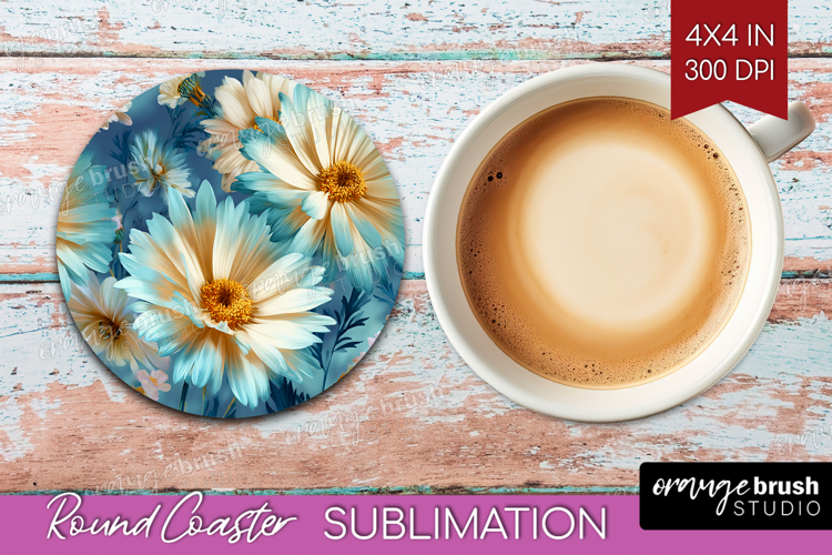 3D Flowers Round Coaster - Summer Coaster PNG Sublimation